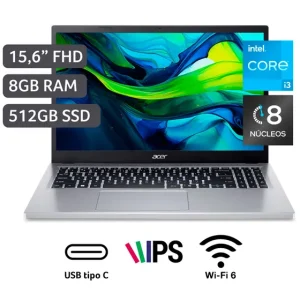 Laptop Acer Aspire Go 15 de 15.6",Intel Core i3,8 núcleos, 8GB RAM